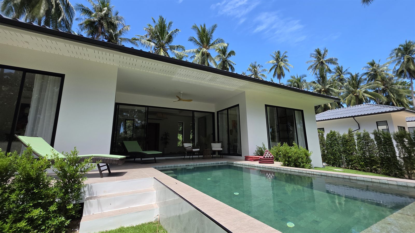 Villa Issanka — the villa, pool and coconut palms