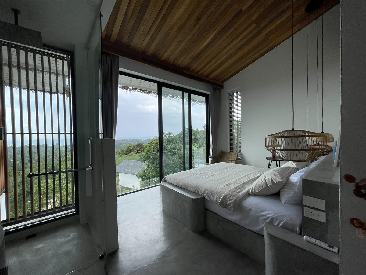 Villa Nour — bedroom with wood ceiling